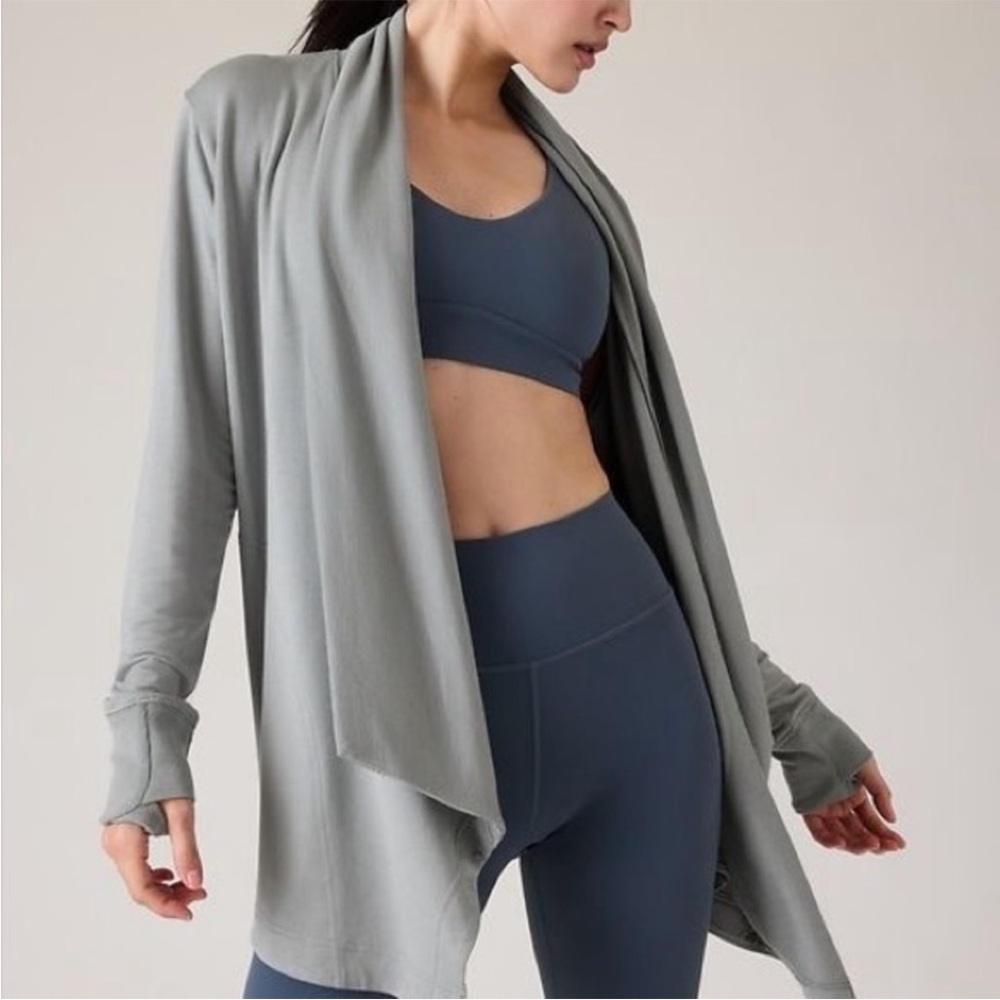 Athleta Pranayama Restore Wrap Cardigan Lightweight Sweater Grey size M